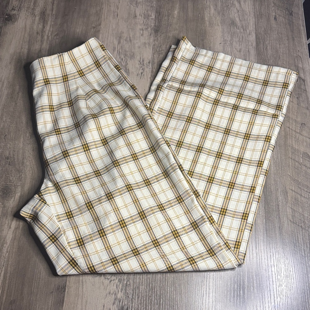 Princess Polly Yellow and Black Plaid High Rise Wide Leg Trousers